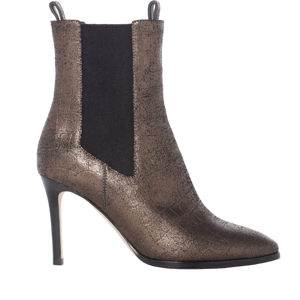Paige Celeste Croc Boot Leather- Metallic Gunmetal Women’s Size 7.5